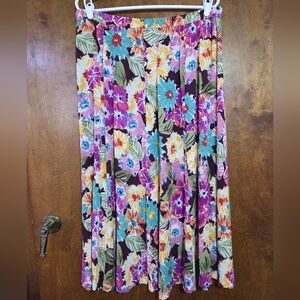 Vintage Koret Pleated Colorful Floral Maxi Skirt Elastic Waist Women’s Large